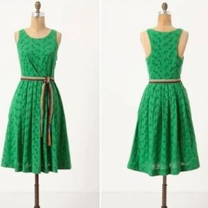Anthropologie Grass Court Green Tennis Dress A-Line Embroidered Size 10